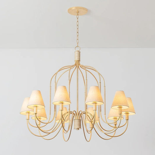 Illuminate with elegance using the Warrensburg 10-Light Chandelier by Hudson Valley Lighting. Features Vintage Gold Leaf finish, dimmable E12 sockets, UL Damp rating, and adjustable height.