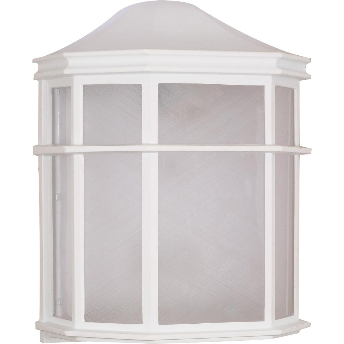1 Light - 10" Cage Lantern with Linen Acrylic Lens - White Finish - Satco 60-537