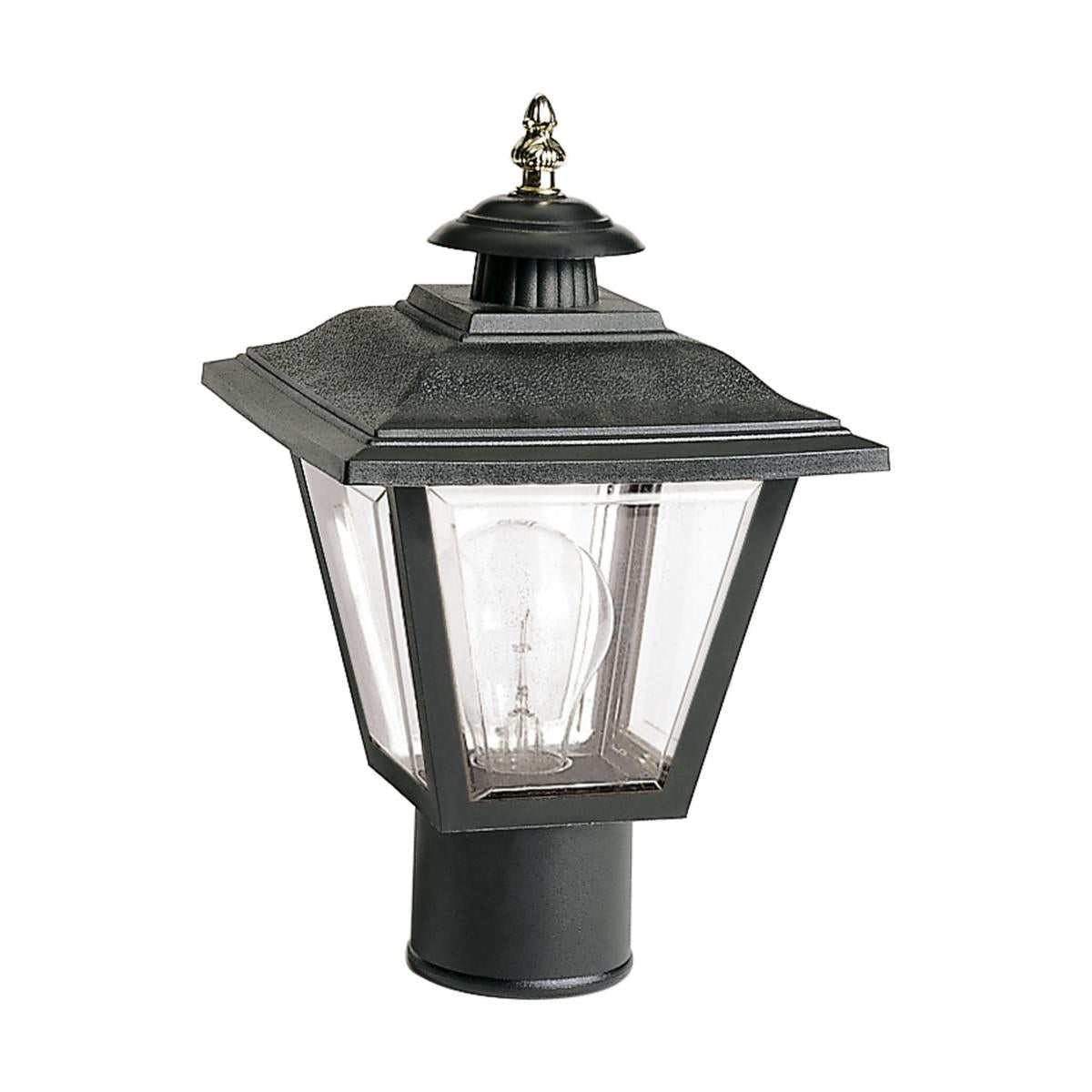 1 Light - 13'' Coach Post Top Lantern with Finial - Beveled Acrylic Panels - Black Finish - Satco SF77-898