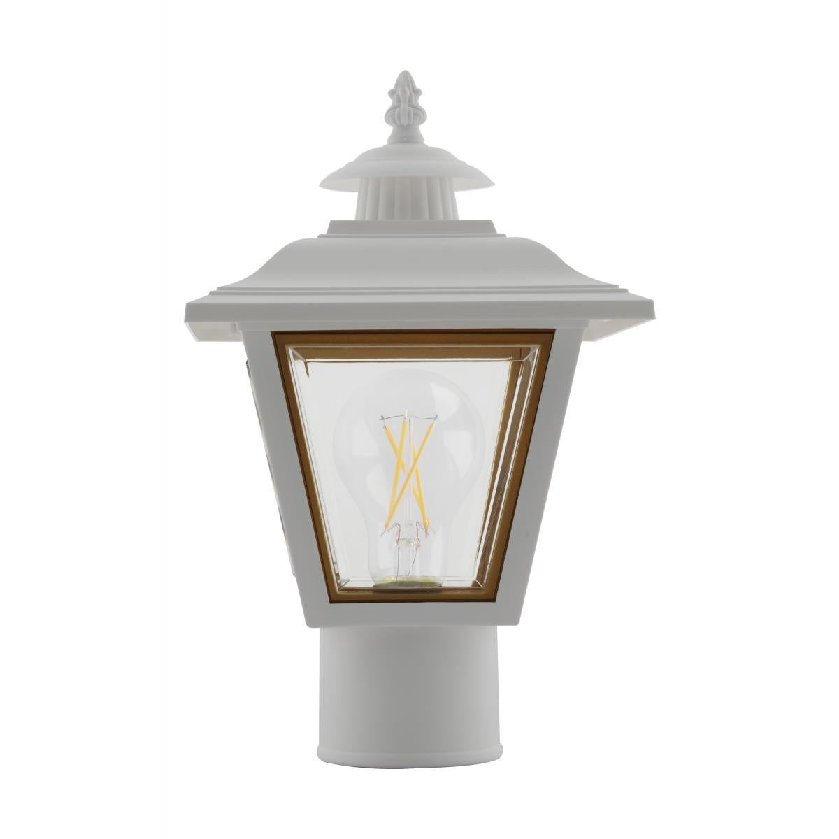 1 Light - 13'' Coach Post Top Lantern with Finial - Beveled Acrylic Panels - White Finish - Satco SF77-899