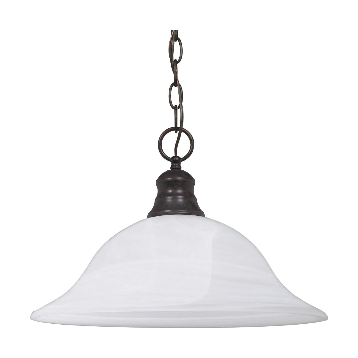 1 Light - 16" Pendant with Alabaster Glass - Old Bronze Finish - Satco 60-391