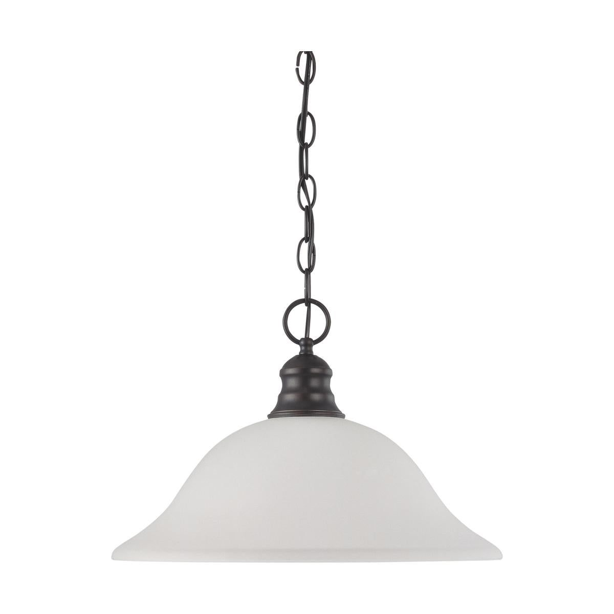 1 Light - 16" Pendant with Frosted White Glass - Mahogany Bronze Finish - Satco 60-3173