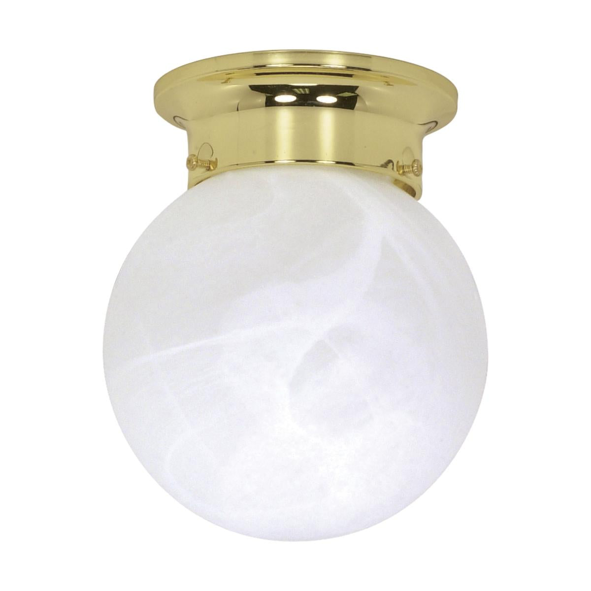 1 Light - 6" Flush with Alabaster Glass - Polished Brass Finish Finish