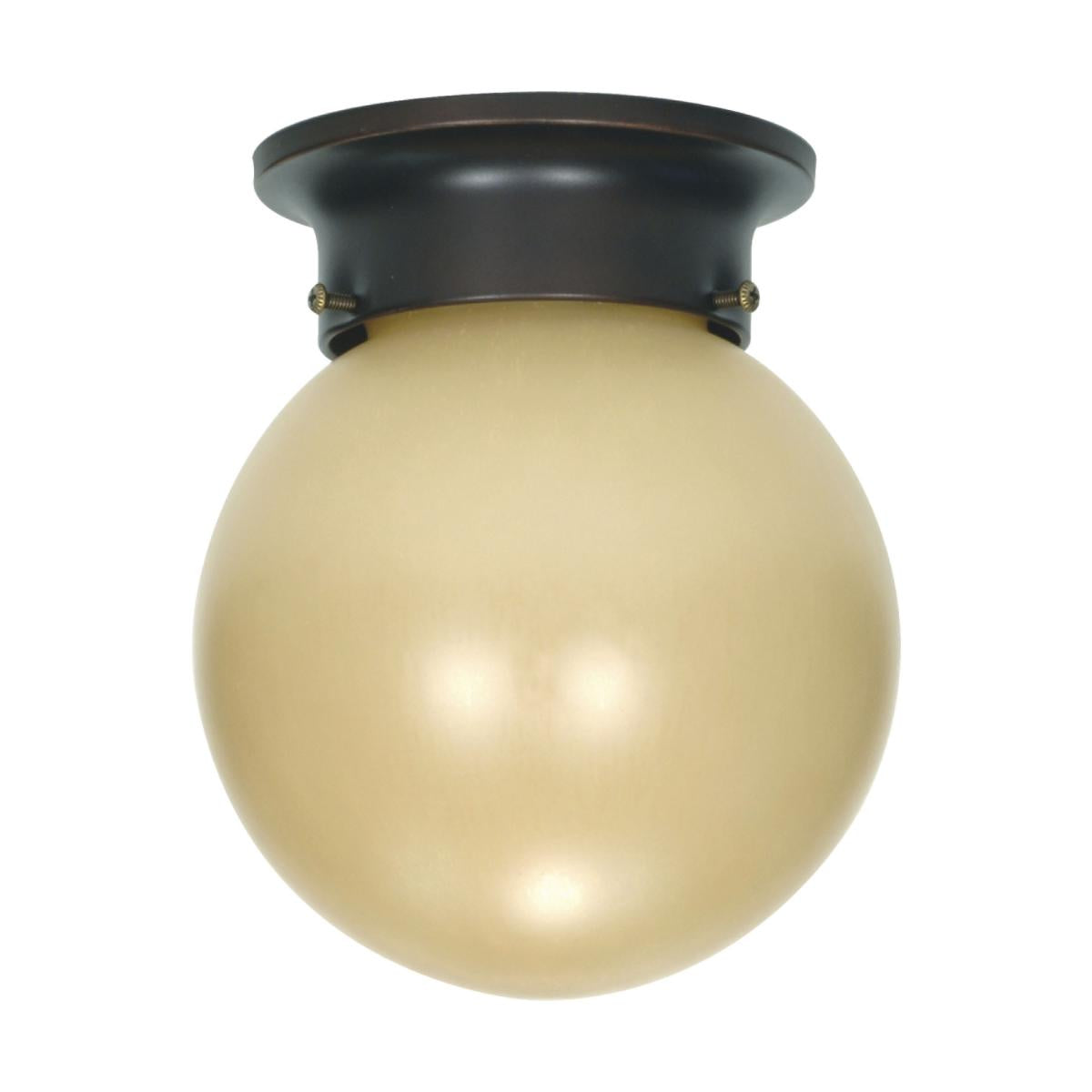 1 Light - 6" Flush with Champagne Linen Washed Glass - Mahogany Bronze Finish Finish