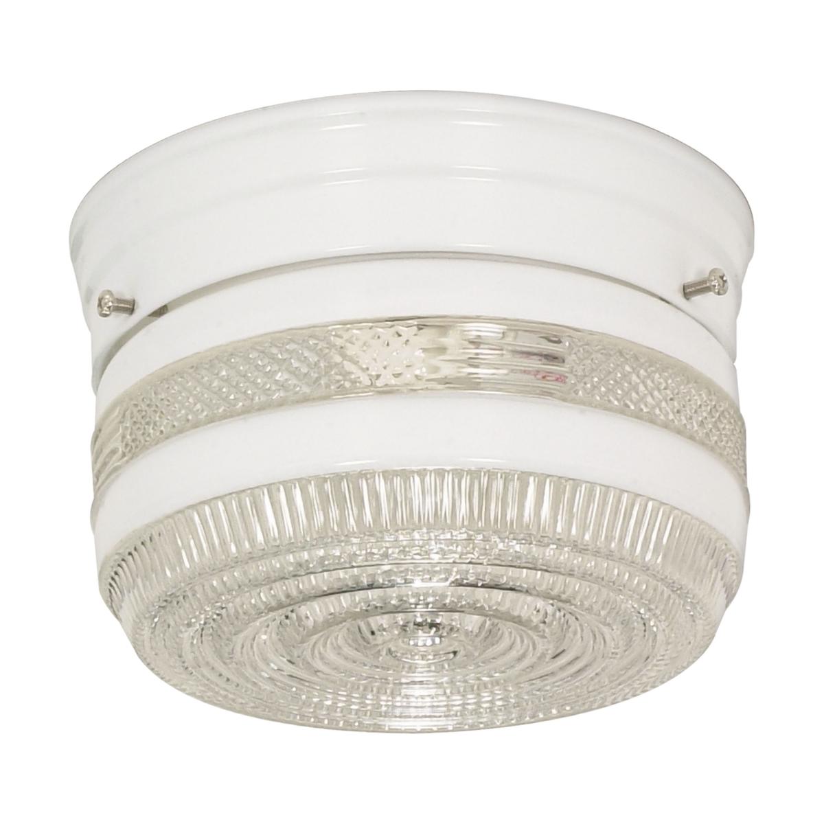 1 Light - 6'' Flush with White and Crystal Accent Glass - White Finish - Satco SF77-097
