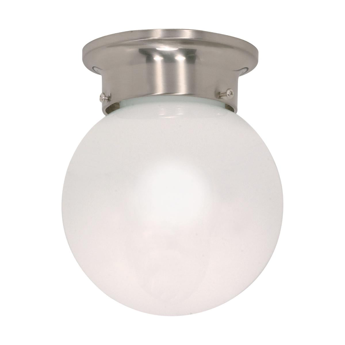 1 Light - 6" Flush with White Glass - Brushed Nickel Finish