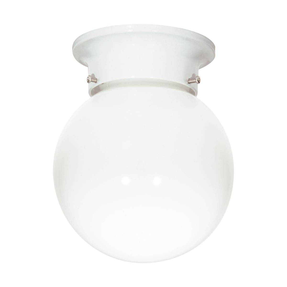 1 Light - 6" Flush with White Glass - White Finish - Satco SF77-947