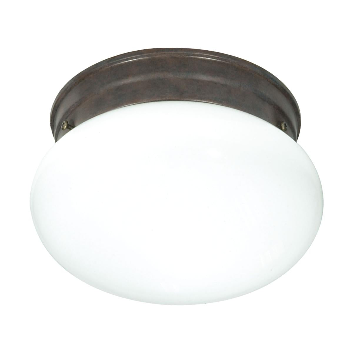 1 Light - 8" Flush with White Glass - Old Bronze Finish - Satco SF76-600