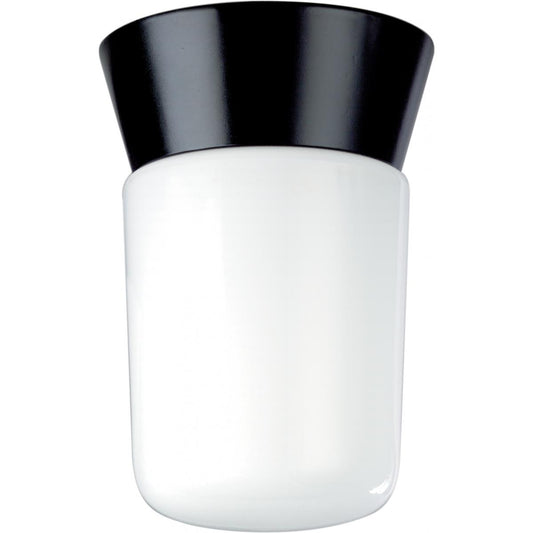 1 Light - 8" Utility Ceiling with White Glass - Black Finish - Satco SF77-154