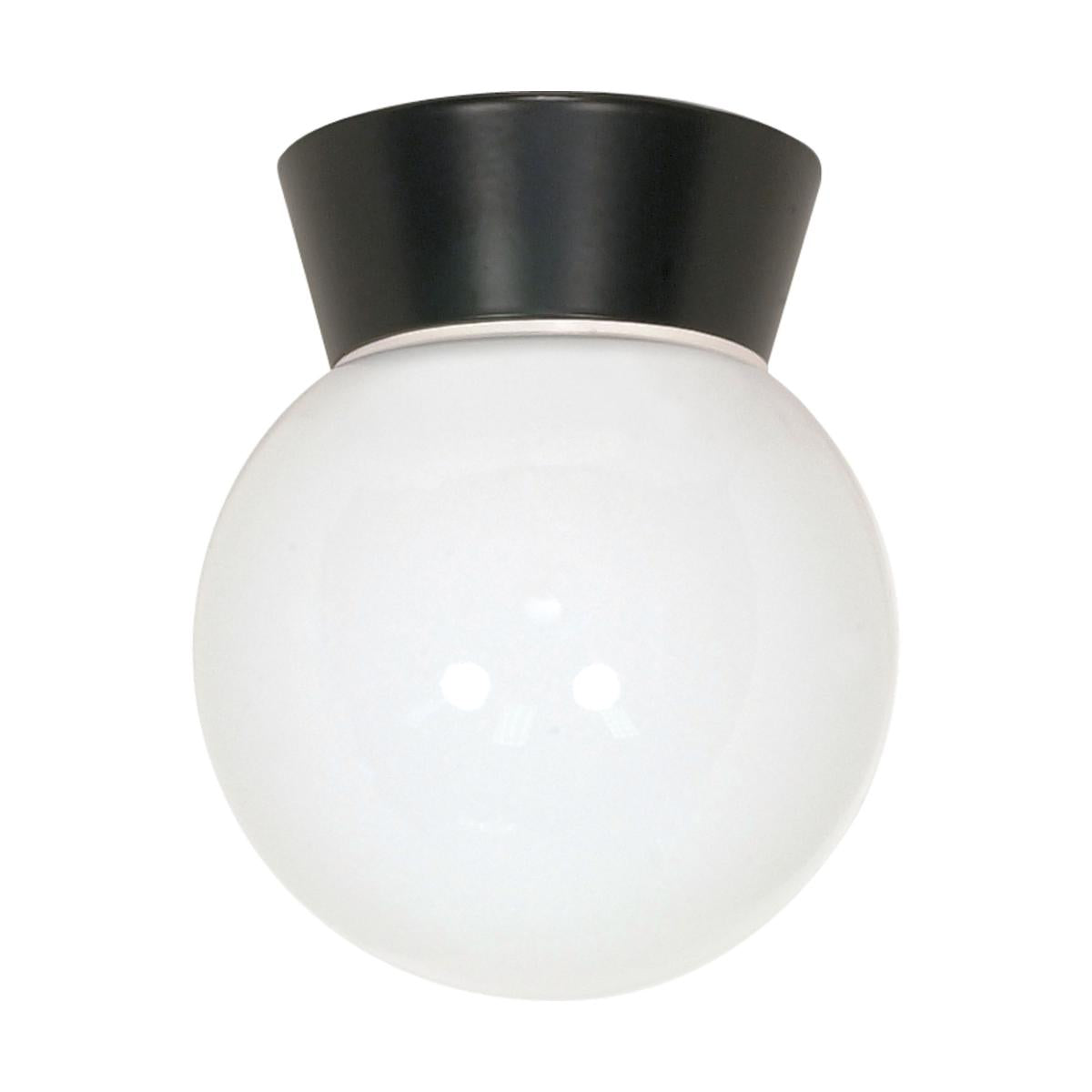 1 Light - 8" Utility Ceiling with White Glass - Black Finish - Satco SF77-157