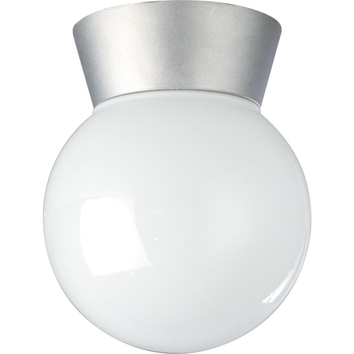 1 Light - 8" Utility Ceiling with White Glass - Satin Aluminum Finish - Satco SF77-152