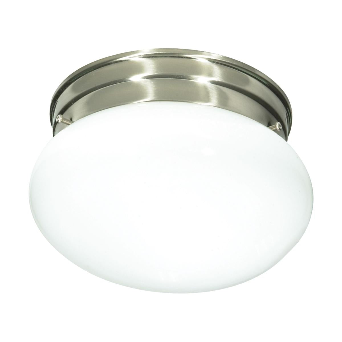 1 Light - 8"Flush with White Glass - Brushed Nickel Finish - Satco SF76-601