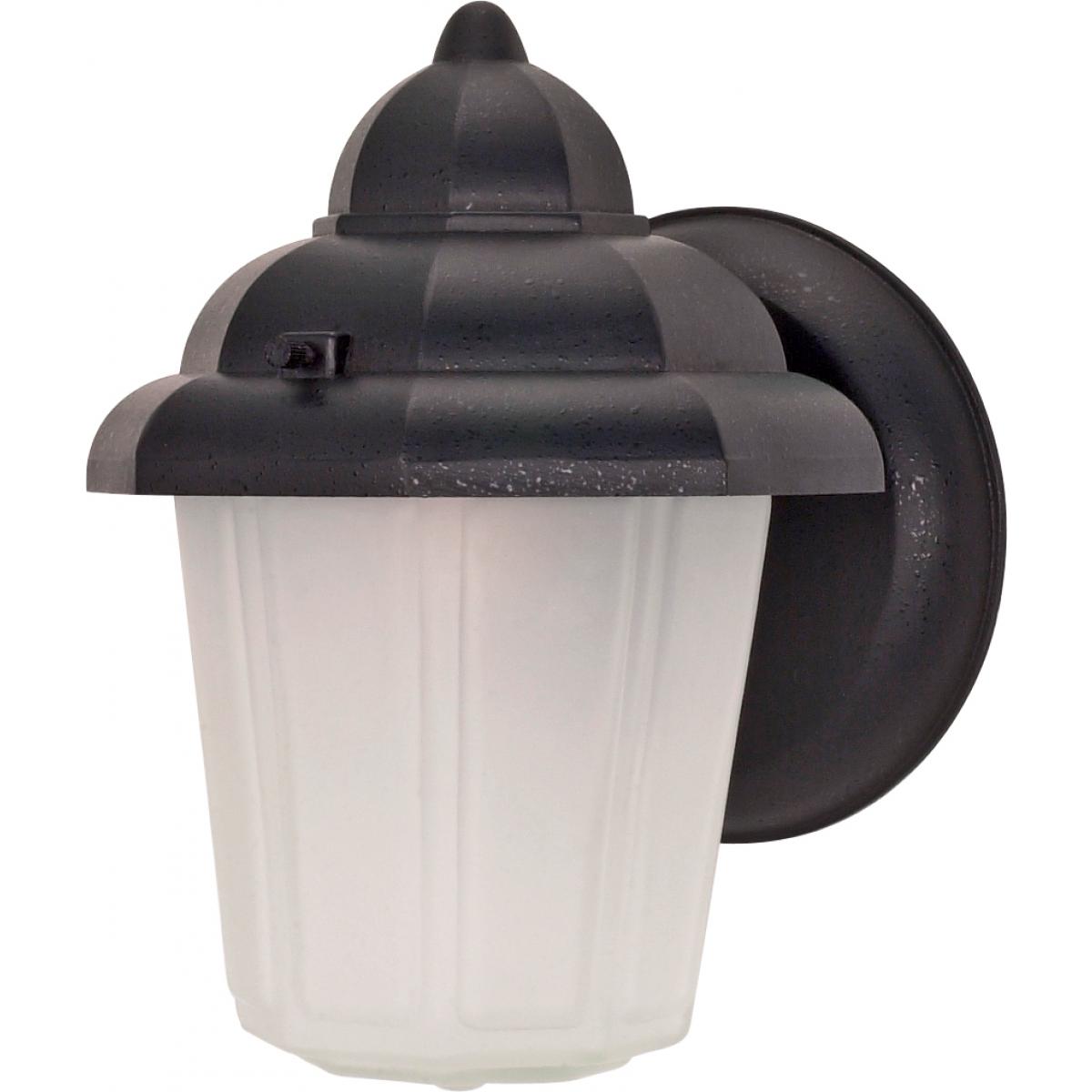 1 Light 9" - Hood Lantern with Satin Frosted Glass - Textured Black Finish - Satco 60-641