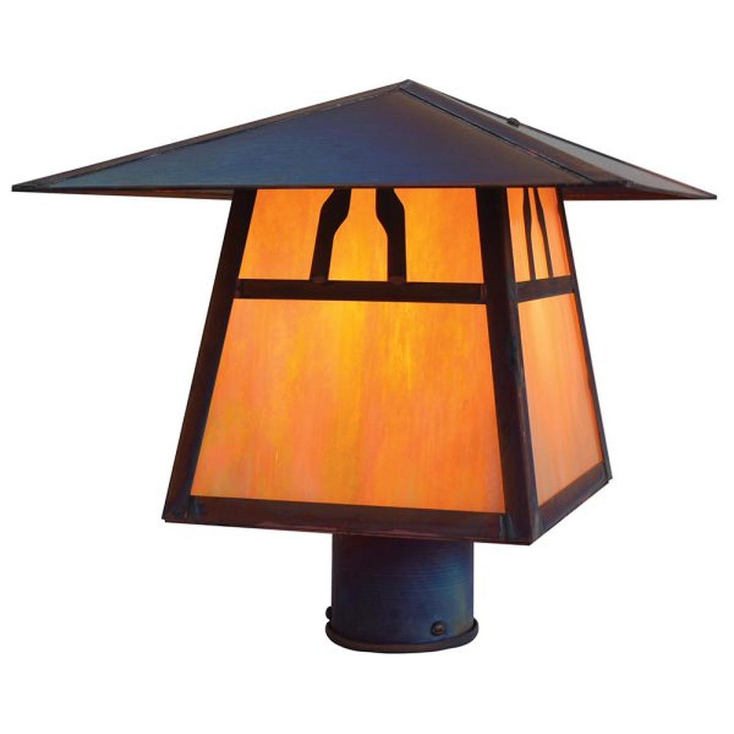 12″ Carmel Post Mount With Bungalow Overlay - CP-12BGW-RC - Raw Copper by Arroyo Craftsman