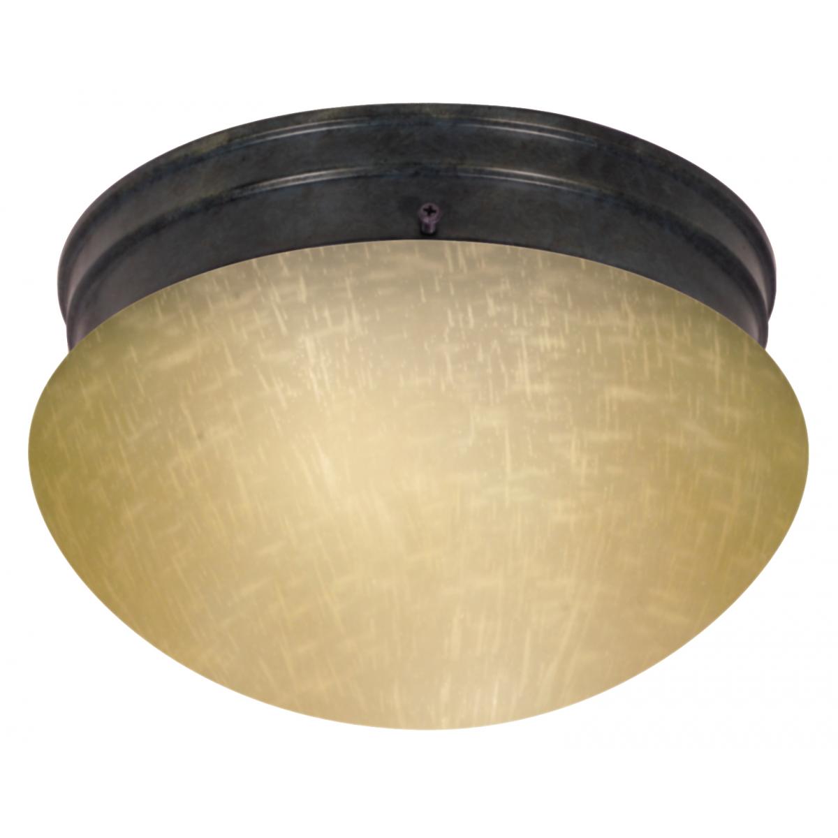 2 Light - 10" Flush with Champagne Linen Glass - Mahogany Bronze Finish - Satco