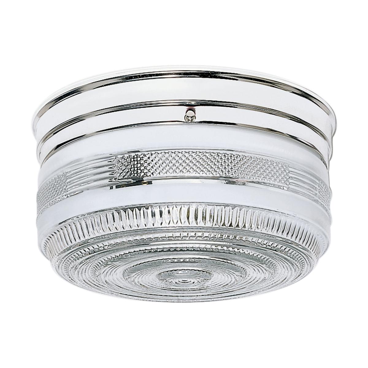 2 Light - 10" Flush with White and Crystal Accent Glass - Polished Chrome Finish - Satco SF77-102