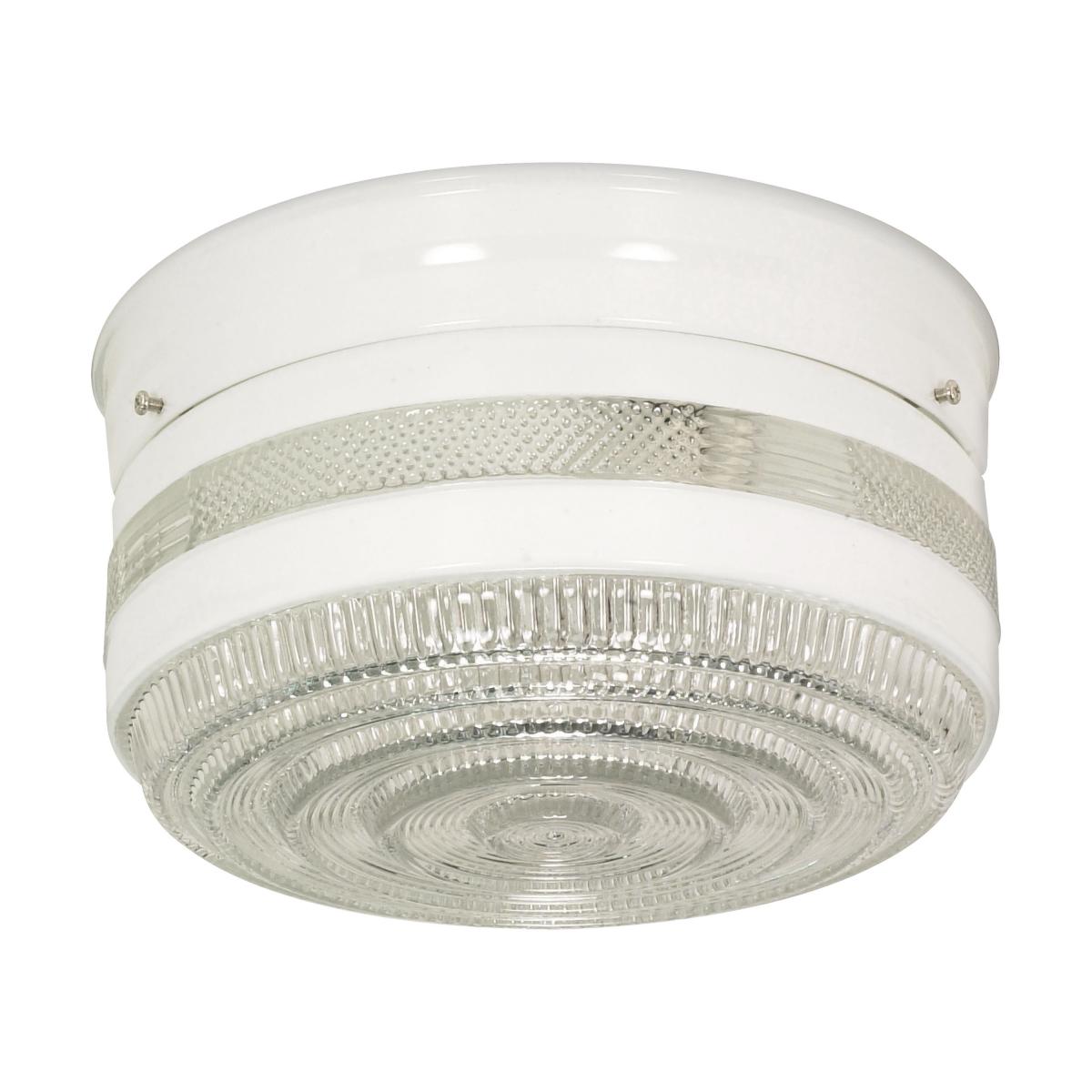 2 Light - 10" Flush with White and Crystal Accent Glass - White Finish - Satco SF77-099