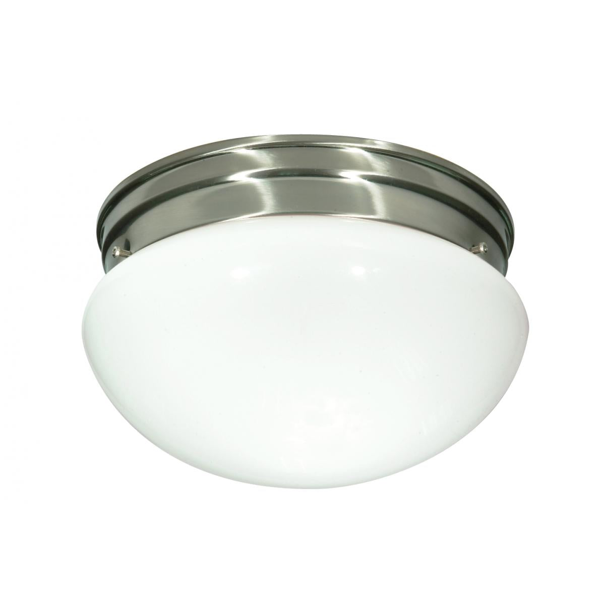 2 Light - 10" Flush with White Glass - Brushed Nickel Finish - Satco SF76-603