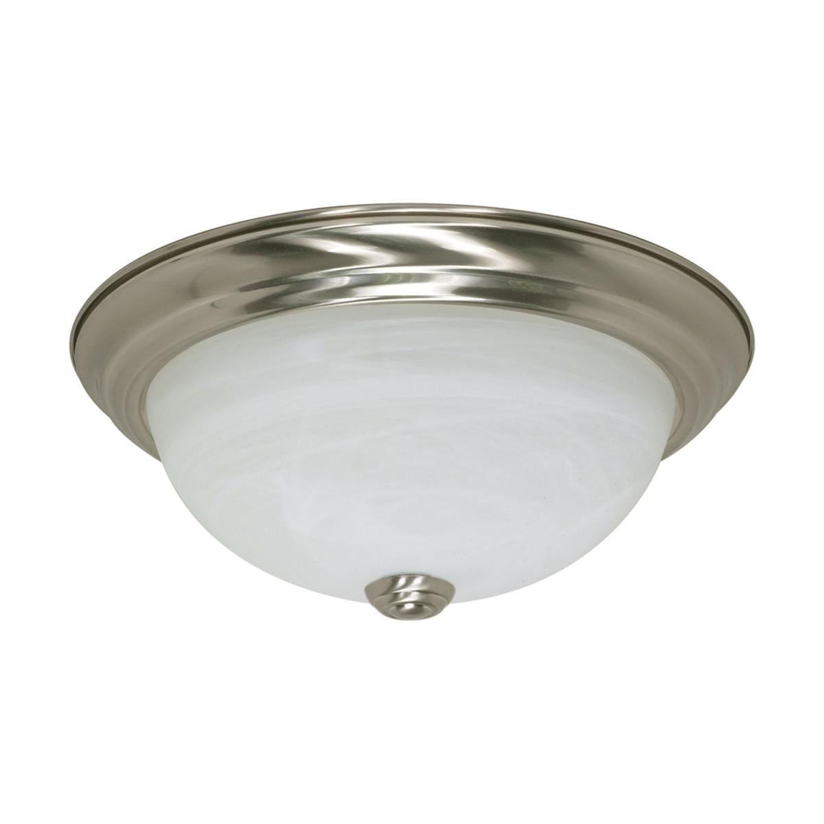 2 Light - 11" Flush with Alabaster Glass - Brushed Nickel Finish