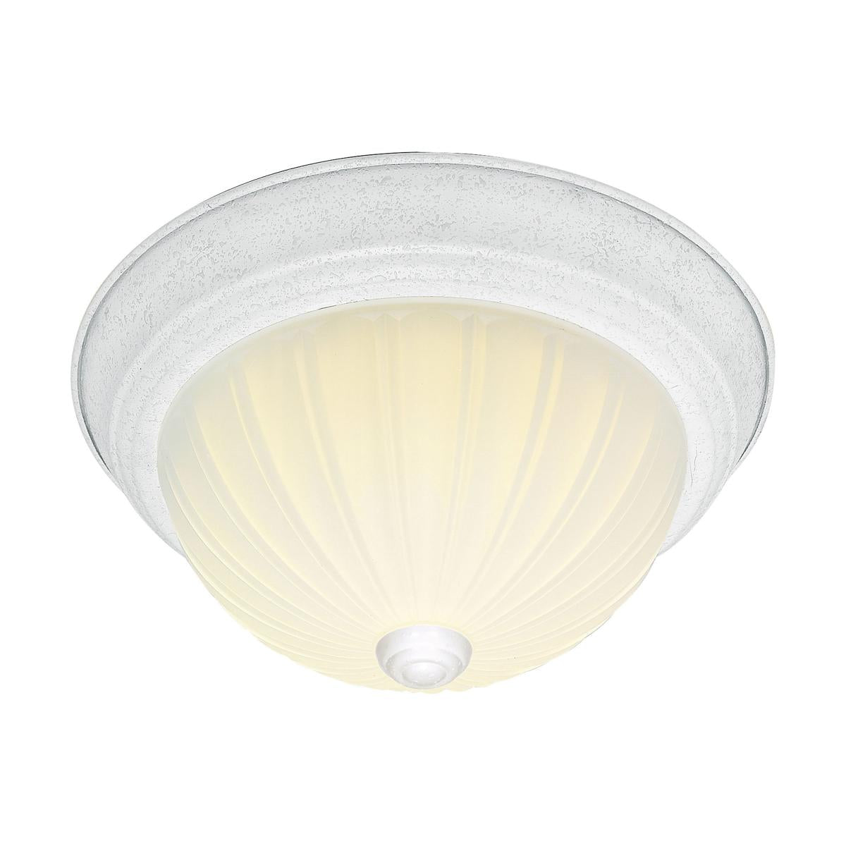 2 Light - 11" Flush with Frosted Melon Glass - Textured White Finish - Satco SF76-125