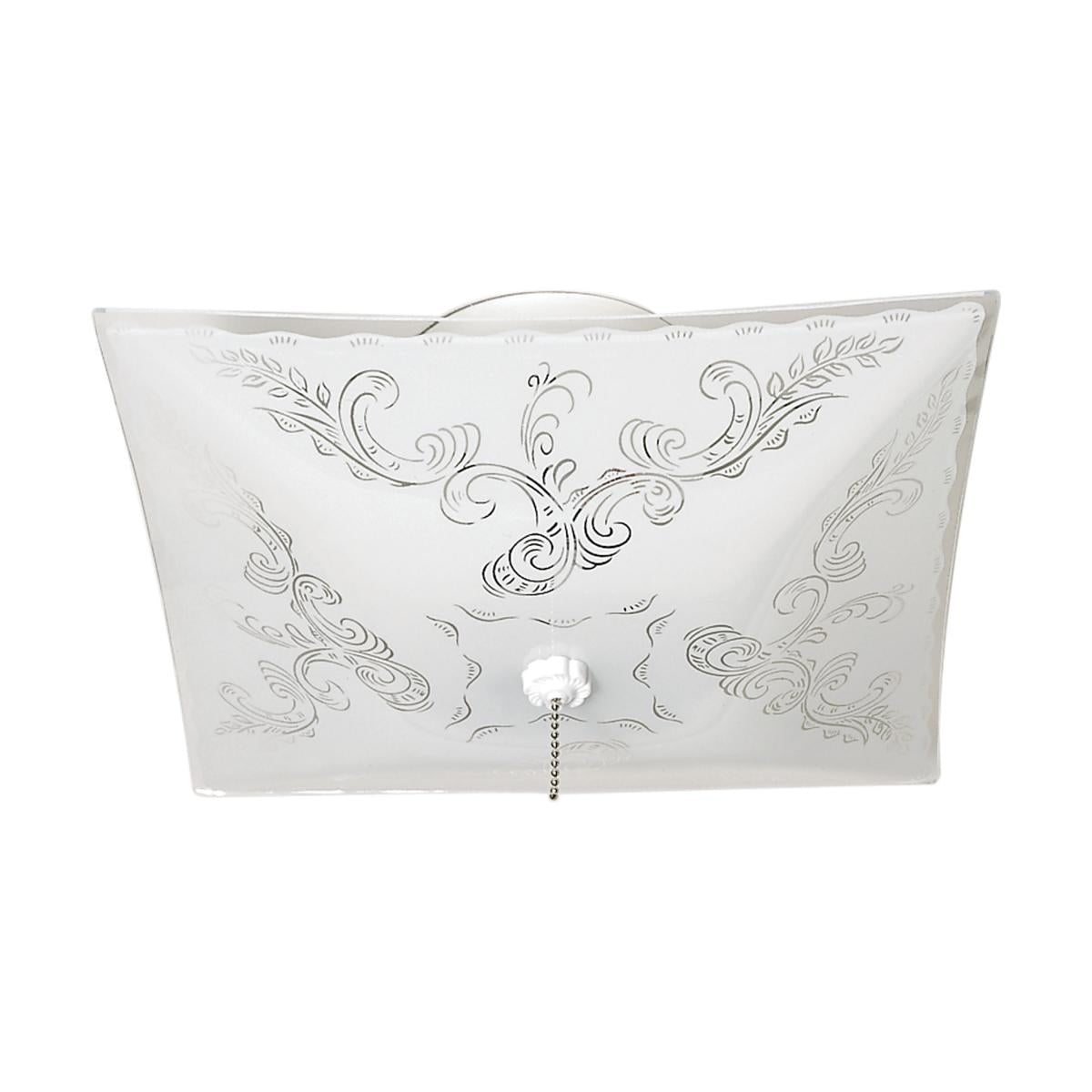 2 Light - 12" Flush with Square Floral Glass and Pull Chain - White Finish - Satco SF77-392