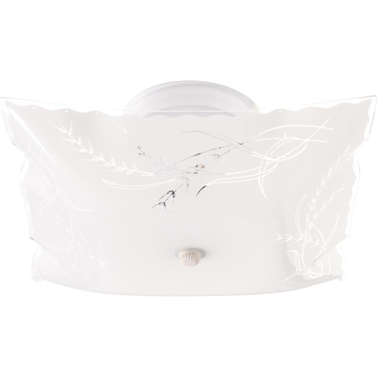 2 Light - 12" Flush with Square Wheat & Ruffled Edge Glass- White Finish - Satco SF76-270