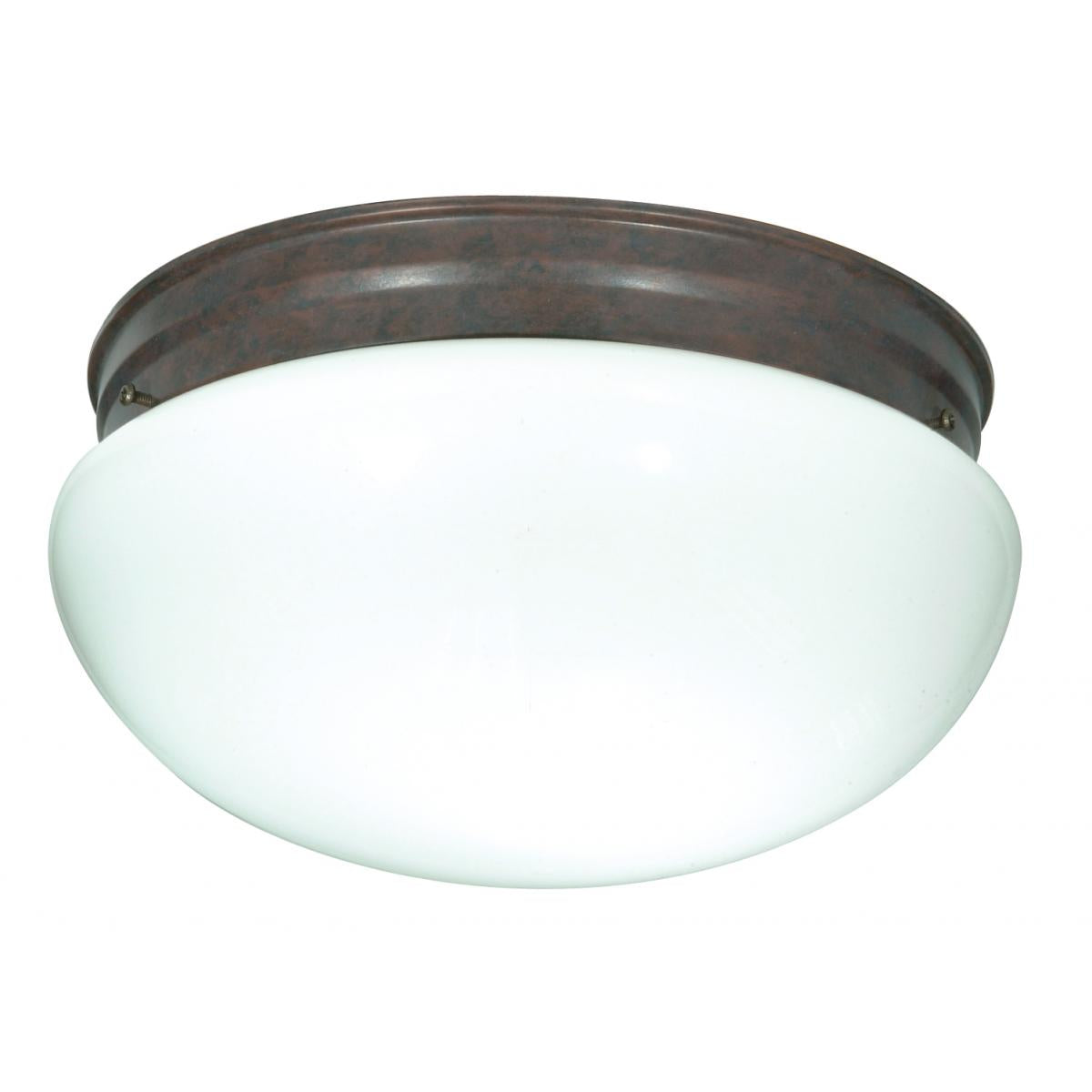 2 Light - 12" Flush - with White Glass - Old Bronze Finish - Satco SF76-604