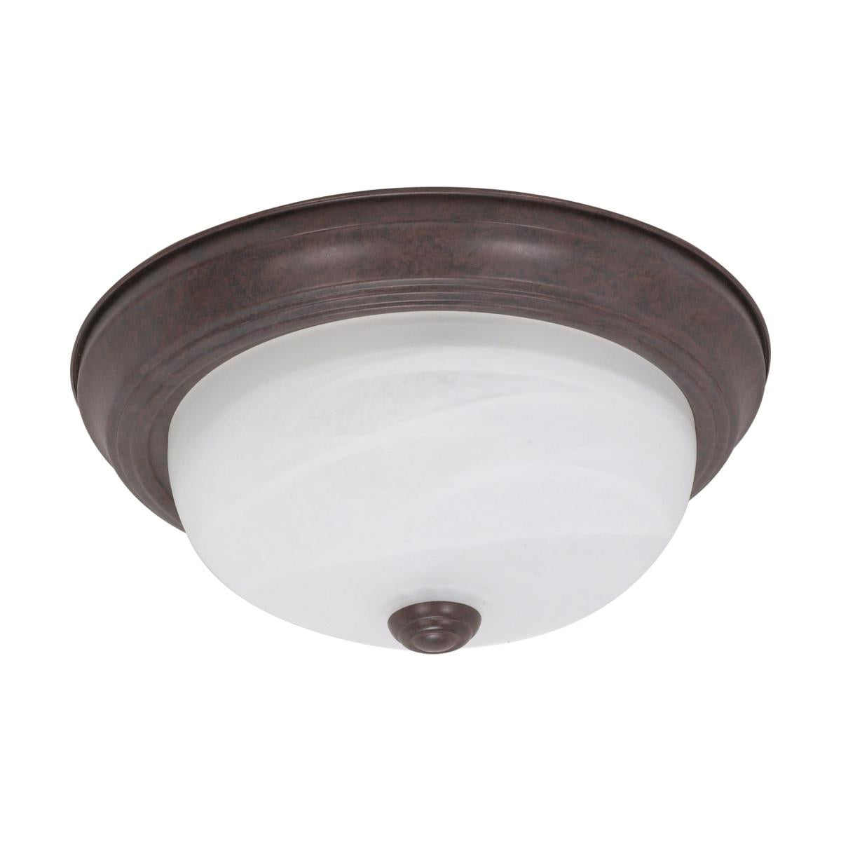 2 Light - 13" Flush with Alabaster Glass - Old Bronze Finish
