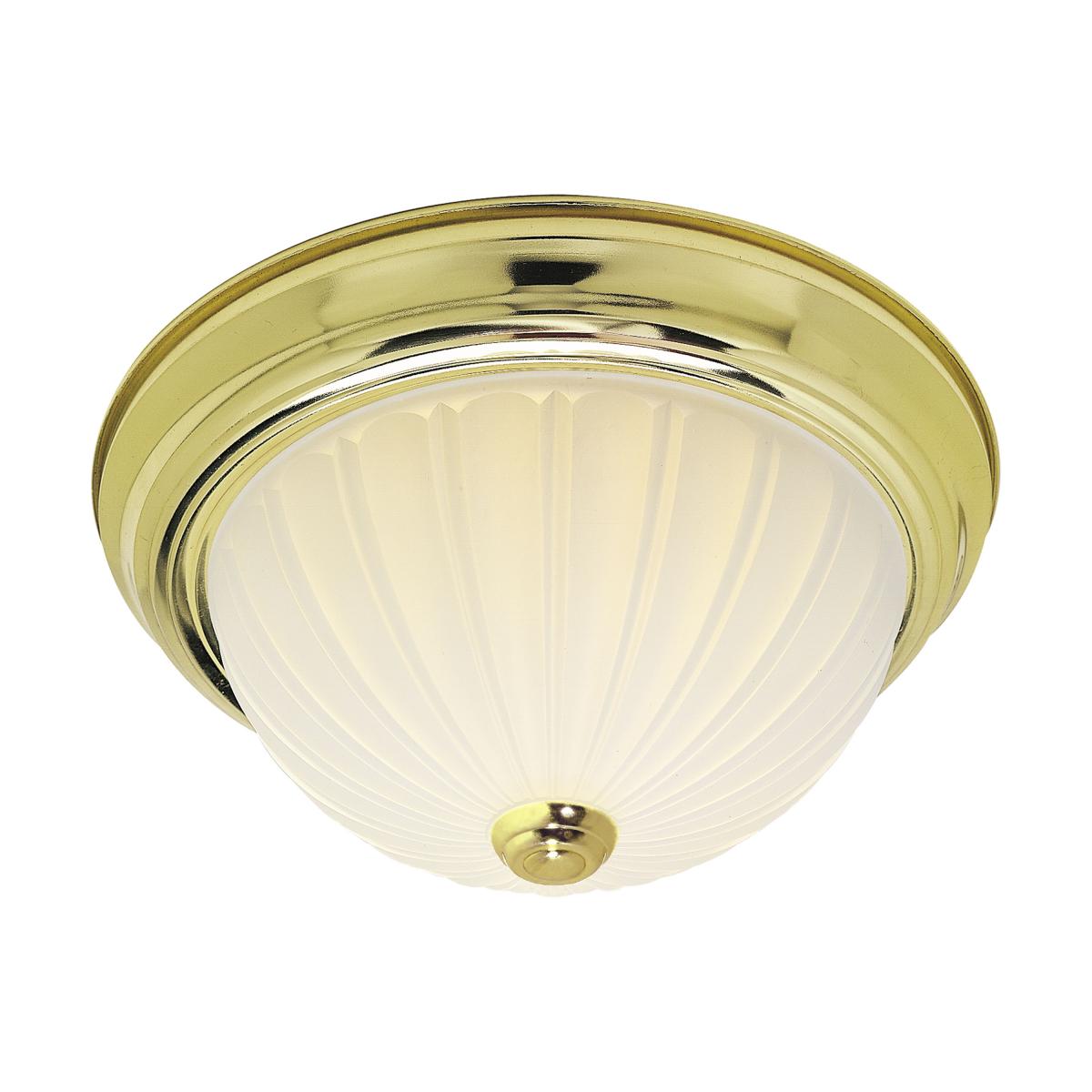 2 Light - 13" Flush with Frosted Melon Glass - Polished Brass Finish - Satco SF76-126