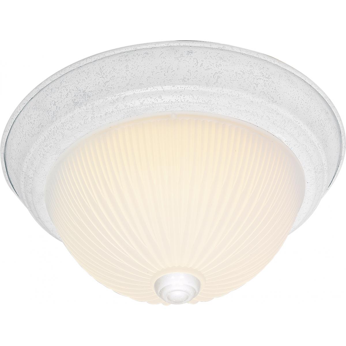 2 Light - 13" Flush with Frosted Ribbed - Textured White Finish - Satco SF76-133