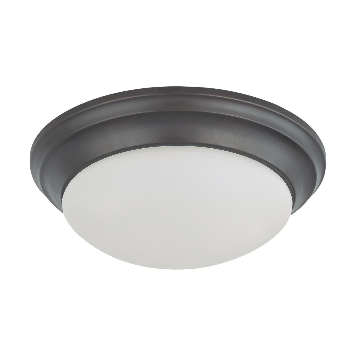 2 Light - 14" Flush with Frosted White Glass - Mahogany Bronze Finish - Satco 60-3176
