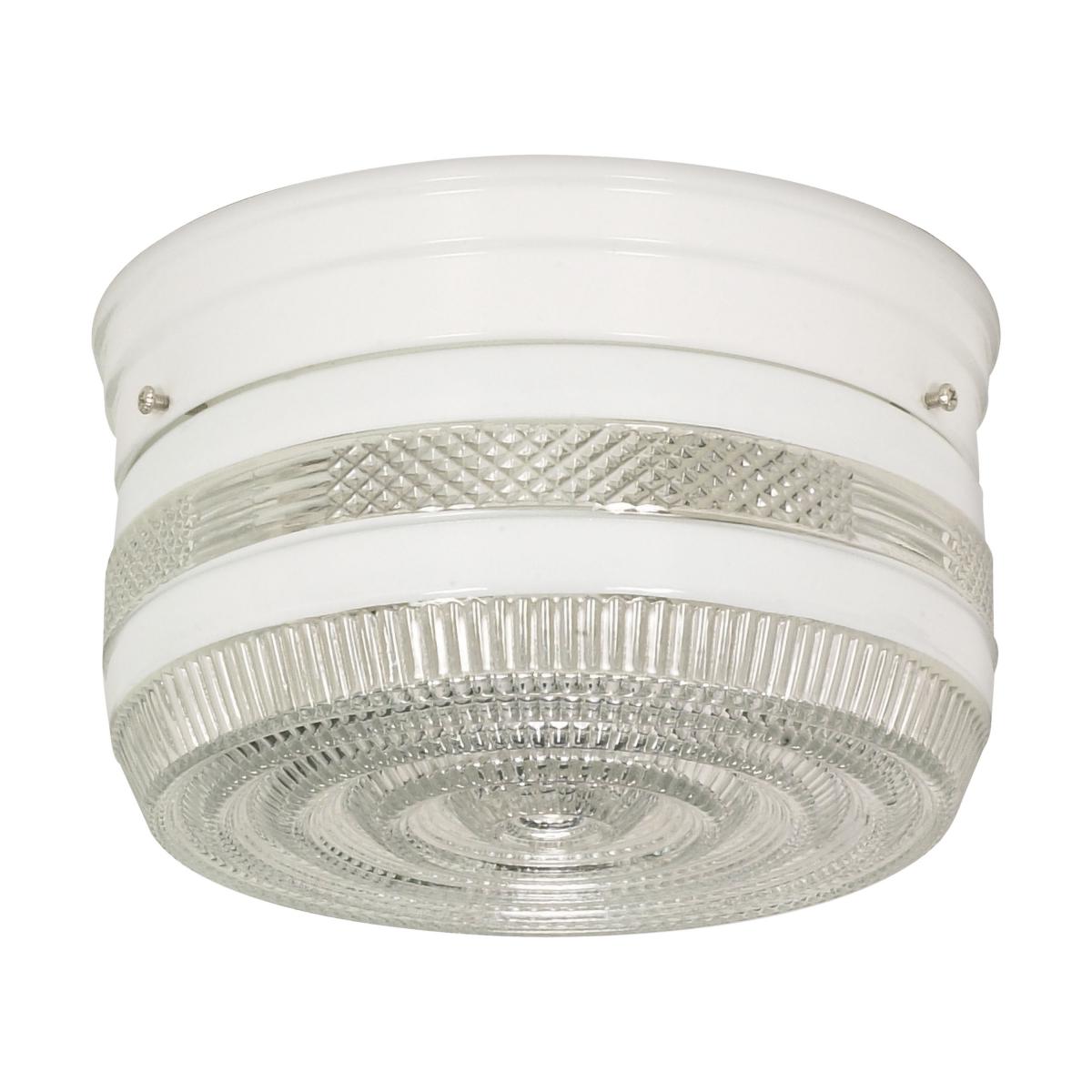 2 Light - 8" Flush with White and Crystal Accent Glass - White Finish - Satco SF77-098