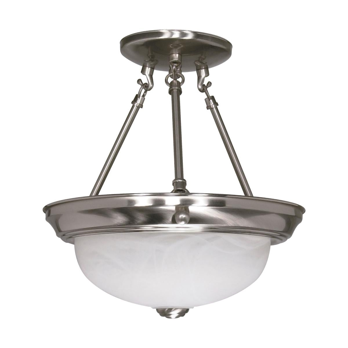2 Light - Semi Flush with Alabaster Glass - Brushed Nickel Finish