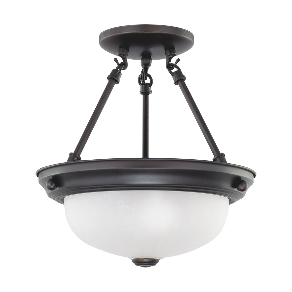 2 Light - Semi Flush with Frosted White Glass - Mahogany Bronze Finish - Satco 60-3148
