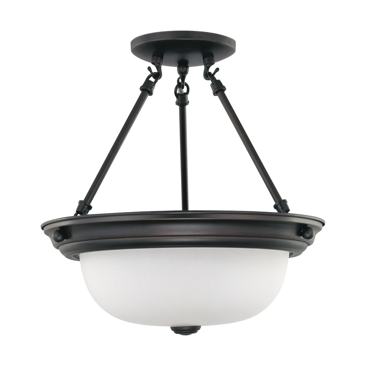 2 Light - Semi Flush with Frosted White Glass - Mahogany Bronze Finish - Satco 60-3149