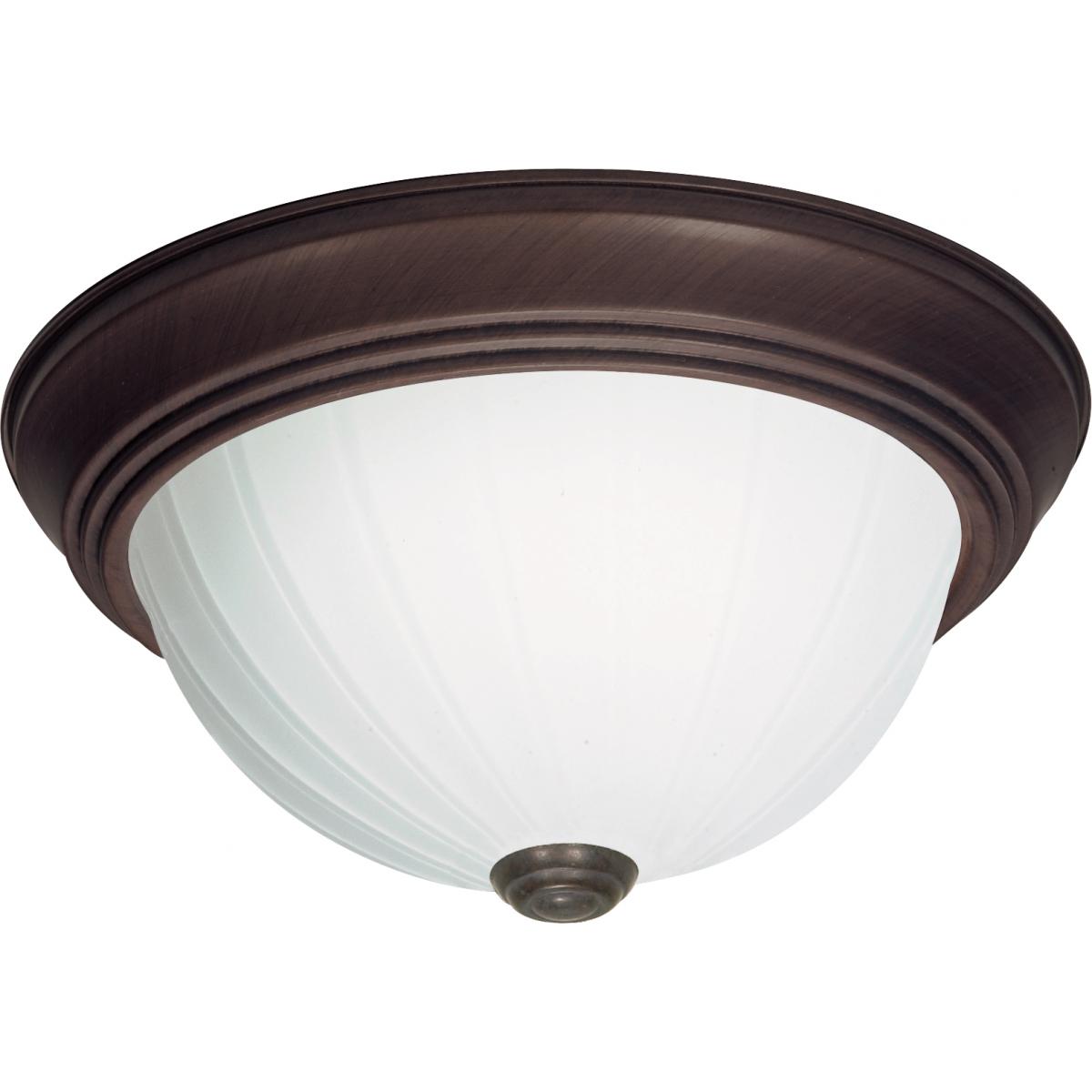 3 Light - 15" Flush with Frosted Melon Glass - Old Bronze Finish - Satco SF76-248