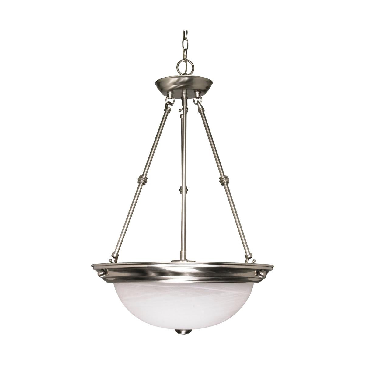 3 Light - 15" Pendant with Alabaster Glass - Brushed Nickel Finish