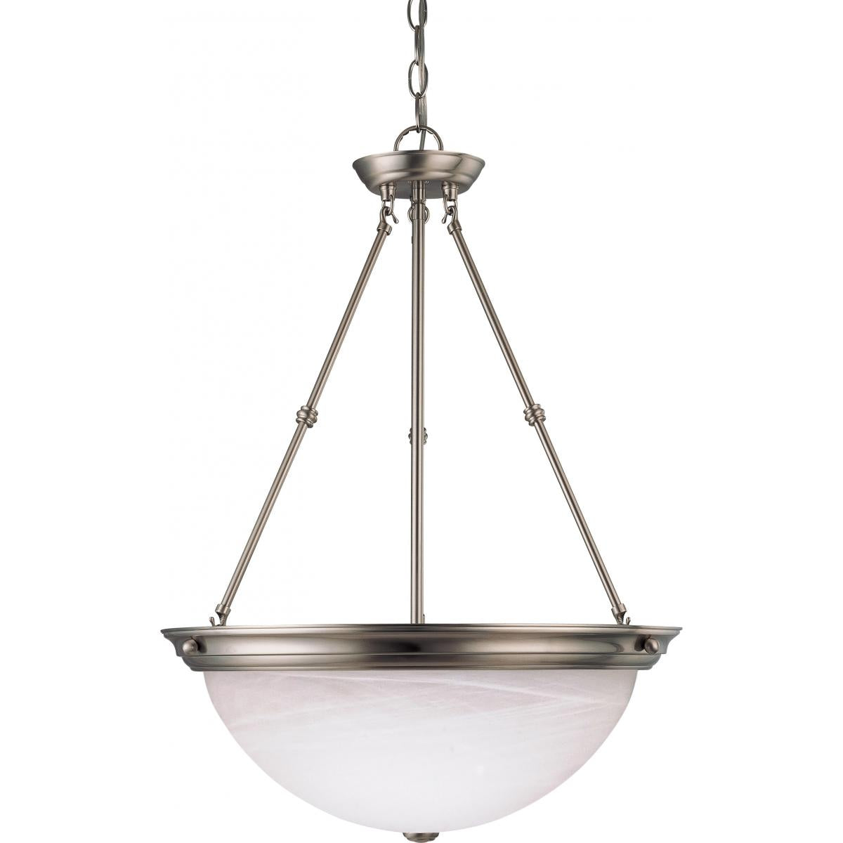 3 Light - 20" Pendant with Alabaster Glass - Brushed Nickel Finish