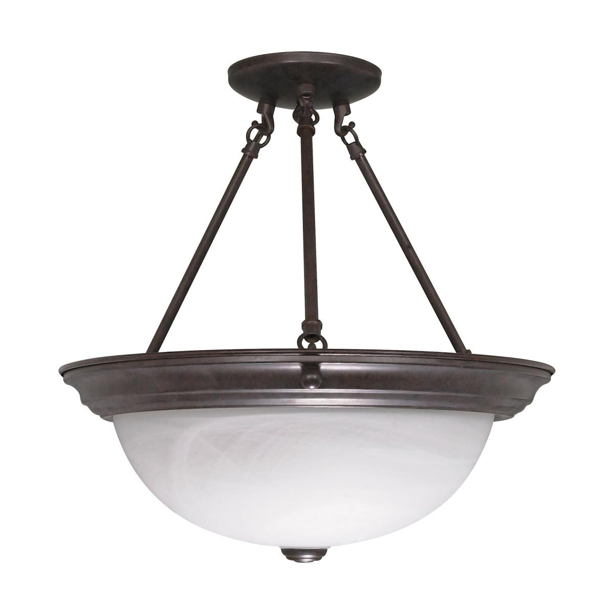 3 Light - Semi Flush with Alabaster Glass - Old Bronze Finish
