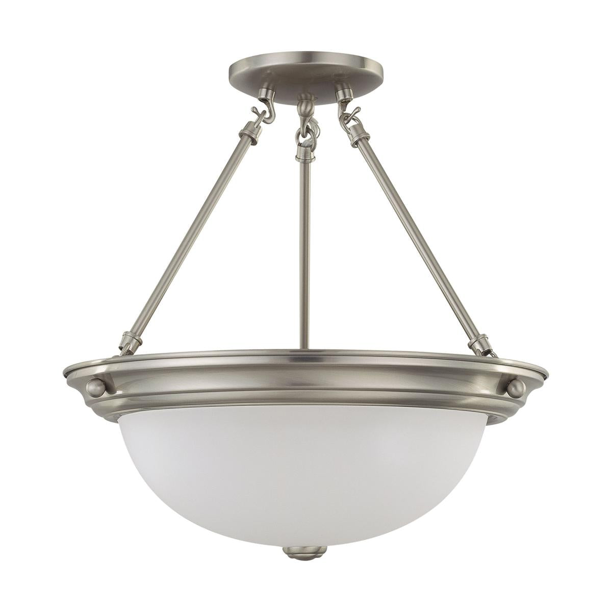 3 Light - Semi Flush with Frosted White Glass - Brushed Nickel Finish - Satco 60-3246