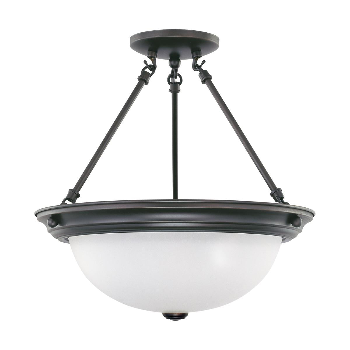 3 Light - Semi Flush with Frosted White Glass - Mahogany Bronze Finish - Satco 60-3151