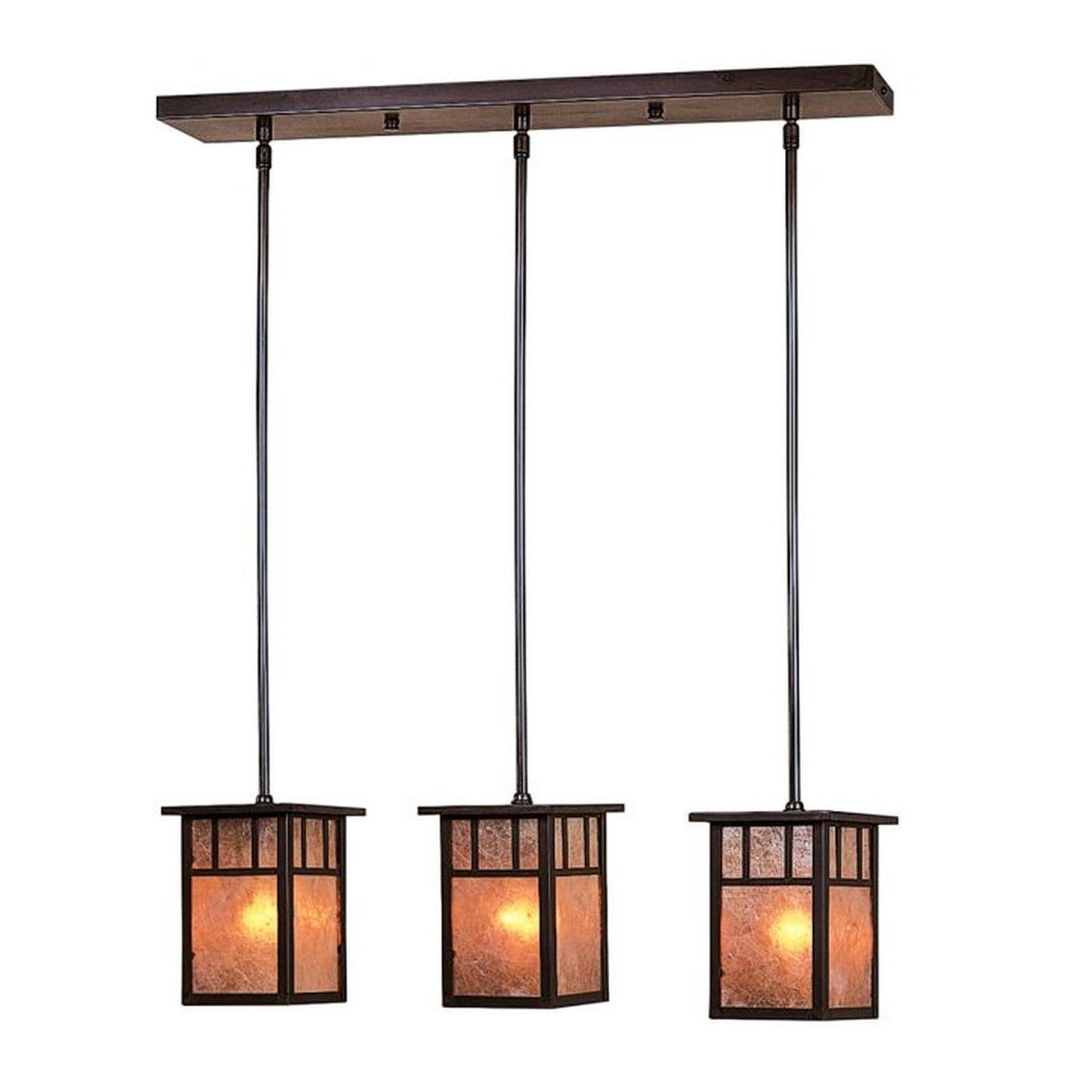 4″ Huntington 3 Light In-Line, Double T-Bar Overlay - HICH-4L/3DTAM-BZ - Bronze by Arroyo Craftsman