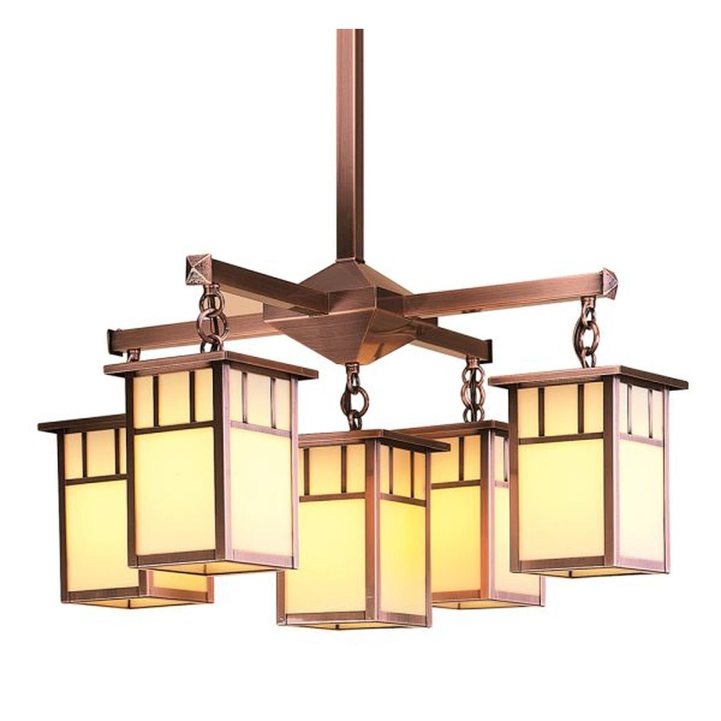 4″ Huntington 4 Light, Center Light, Double T-Bar Overlay - HCH-4L/4-1DTCR-AC - Antique Copper by Arroyo Craftsman