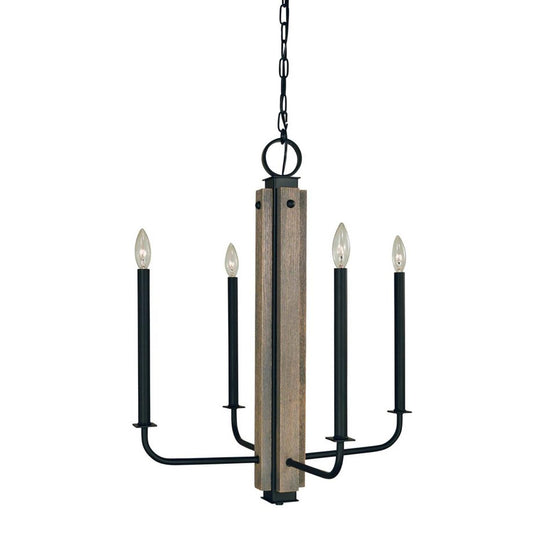 4-Light Matte Black With Grey Oak Accents Loft Chandelier - 5414 Mblack by Framburg