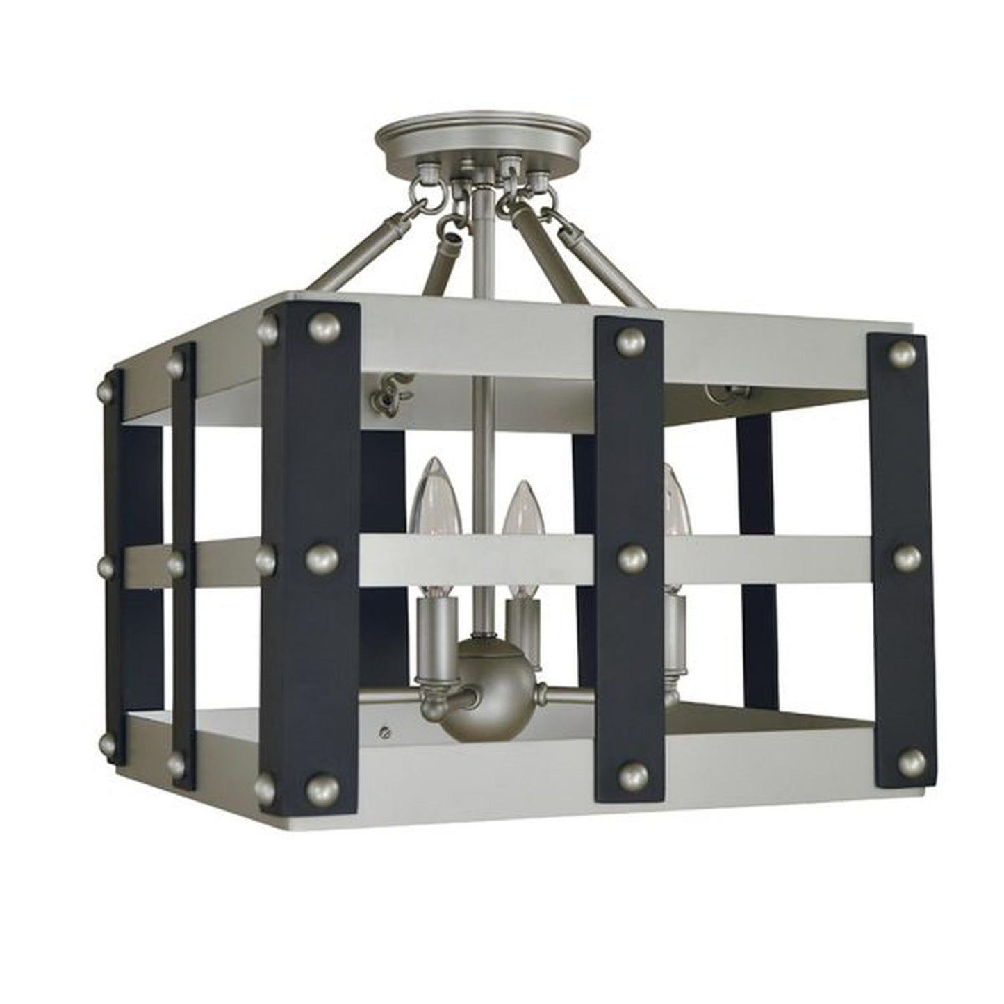 4-Light Satin Pewter/Matte Black Metro Artisan Flush / Semi-Flush Mount - 5342 SP/MBLACK by Framburg