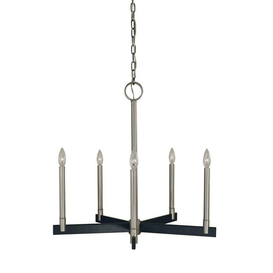 5-Light Brushed Nickel/Matte Black Jessica Dining Chandelier - 5355 BN/MBLACK by Framburg