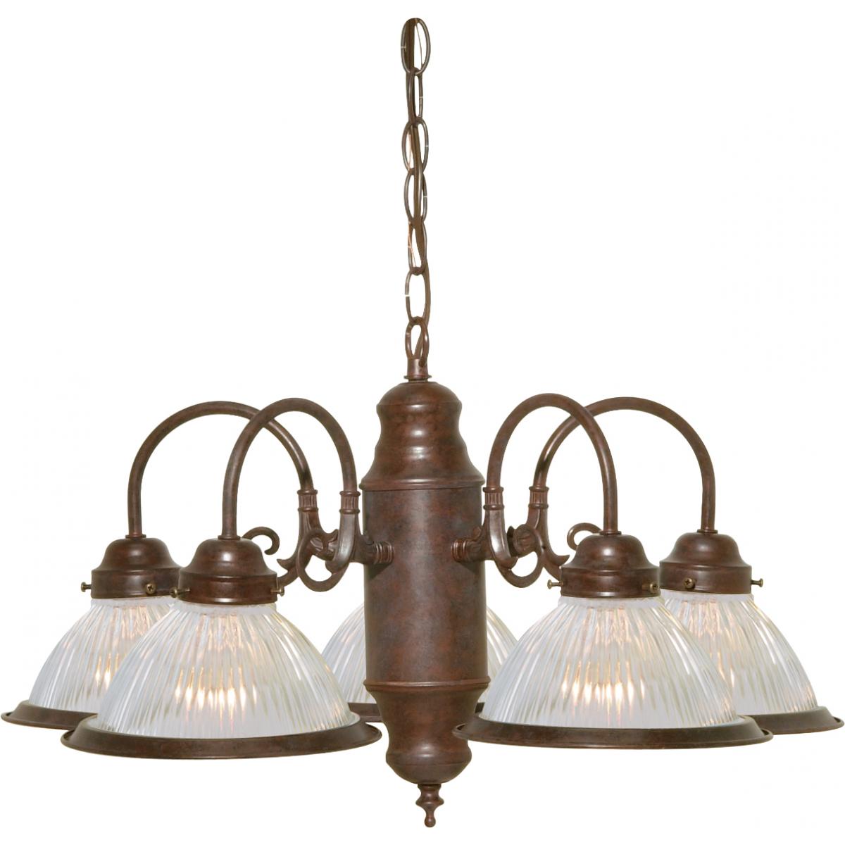5 Light - Chandelier with Clear Ribbed Glass - Old Bronze Finish - Satco SF76-445