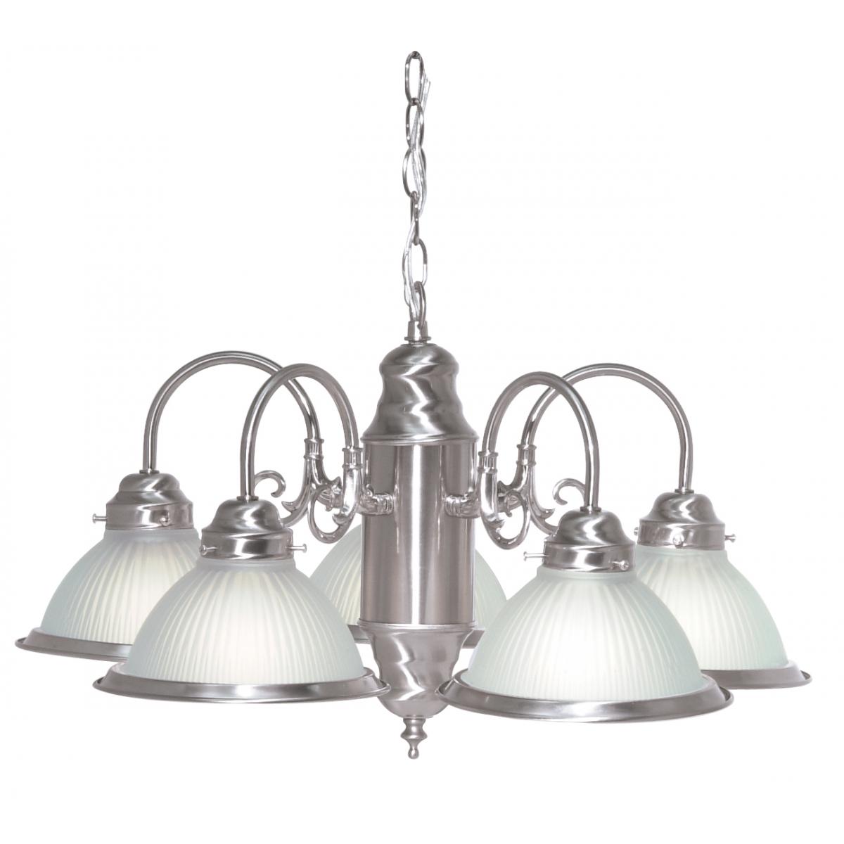 5 Light - Chandelier with Frosted Ribbed Glass - Brushed Nickel Finish - Satco SF76-695