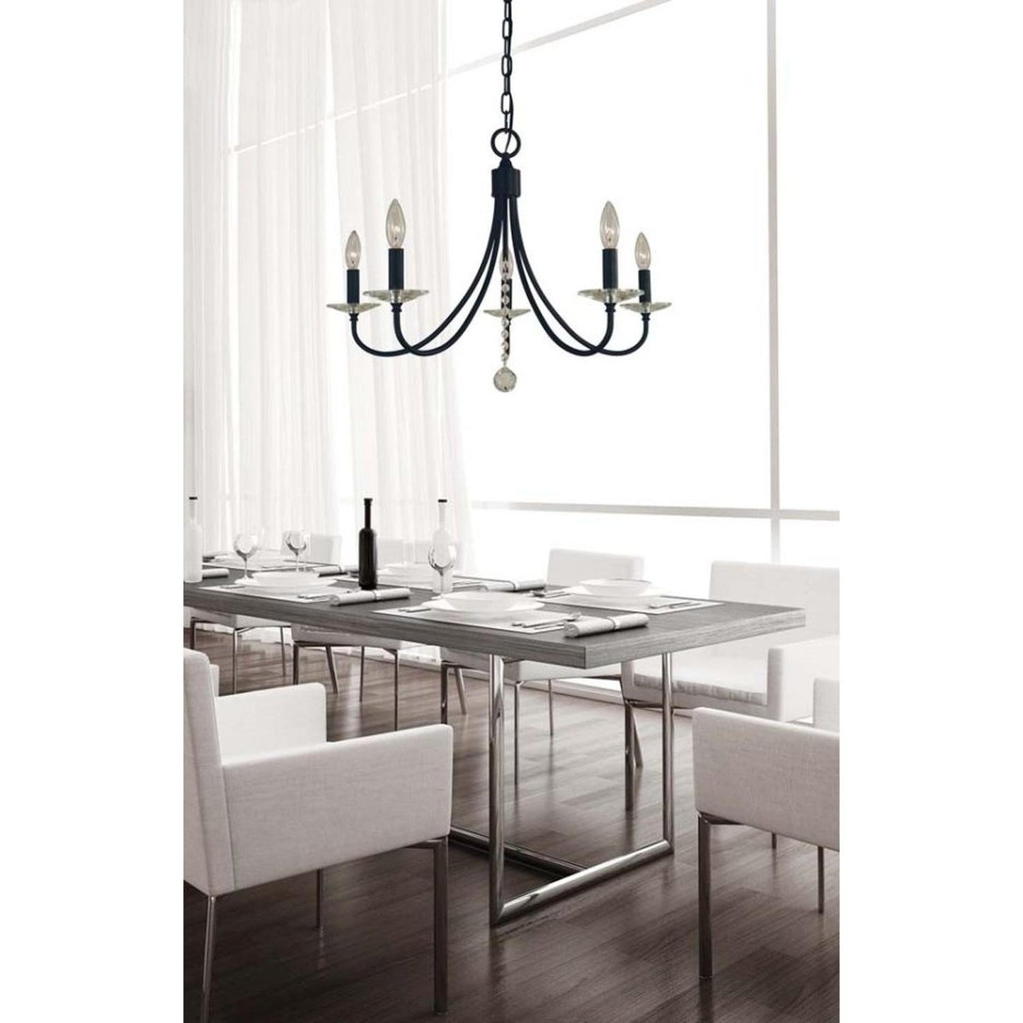 5-Light Matte Black Ashley Dining Chandelier - L1165 MBLACK by Framburg