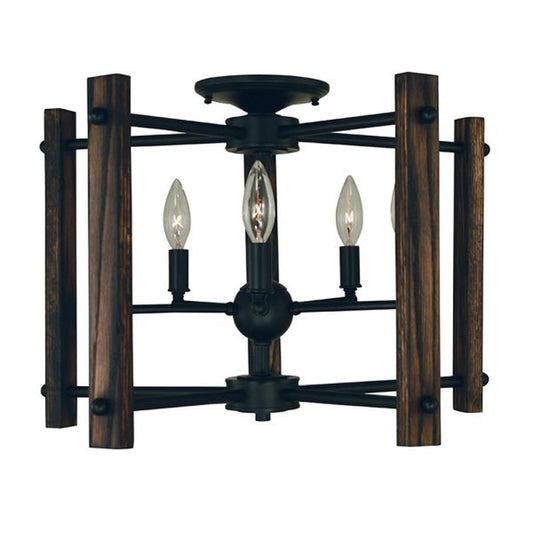 5-Light Matte Black Modern Farmhouse Flush / Semi-Flush Chandelier - 5401 MBLACK by Framburg